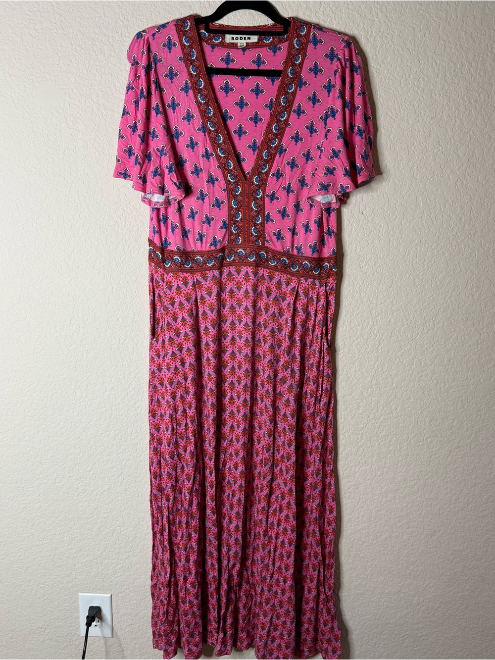 Boden Ellie Flutter Maxi Tea Dress Sangria Sunset Petal Charm Size 10 - Picture 3 of 5